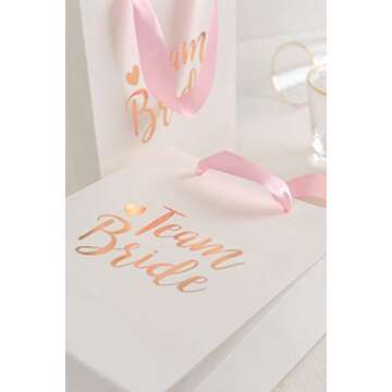 Crisky Team Bride Bags Bridesmaid Gift Bags Bride Tribe Bags Hangover Recovery Kit for Bachelorotte Bridal Shower Hen's Party Favors Wedding Decorations [ Pack of 12, Rose Gold Foil ]