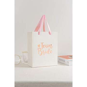 Crisky Team Bride Bags Bridesmaid Gift Bags Bride Tribe Bags Hangover Recovery Kit for Bachelorotte Bridal Shower Hen's Party Favors Wedding Decorations [ Pack of 12, Rose Gold Foil ]