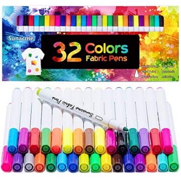 sunacme Fabric Markers Pen - 32 Colors Permanent Fabric Paint Pens for T-Shirt, Fine Tips Art Marker...