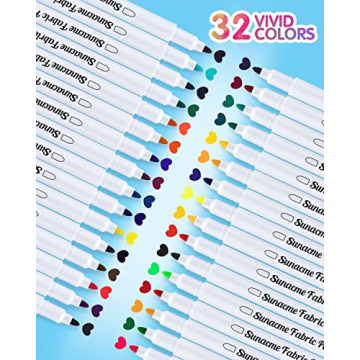 sunacme 32 Colors Fine Tip Fabric Markers for All Ages