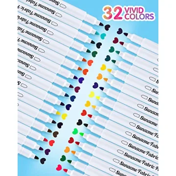 sunacme 32 Colors Fine Tip Fabric Markers for All Ages