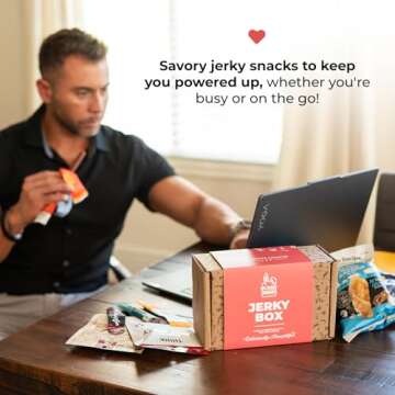 Beef Jerky Gift Basket for Men – Exotic Jerky Variety Pack with Pork Rinds, Venison, Chicken, & Beef Sticks – Healthy Meat Snacks – Unique Birthday Gifts for Men Who Want Nothing