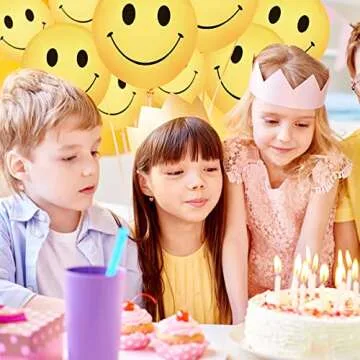 Smile Balloons 12 Inch Smile Face Balloons Birthday Party Balloons Bright Yellow Latex Balloons For Children's Birthday Party Cartoon Festive Decoration Supplies - 50 Pack