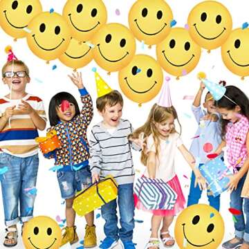 Smile Balloons 12 Inch Smile Face Balloons Birthday Party Balloons Bright Yellow Latex Balloons For Children's Birthday Party Cartoon Festive Decoration Supplies - 50 Pack