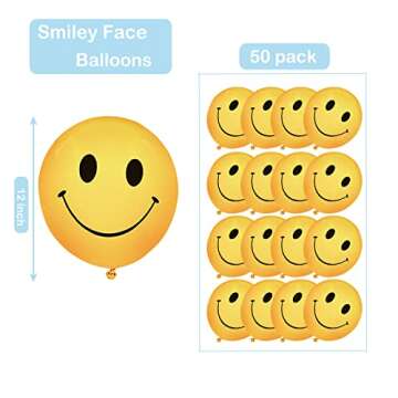 Smile Balloons 12 Inch Smile Face Balloons Birthday Party Balloons Bright Yellow Latex Balloons For Children's Birthday Party Cartoon Festive Decoration Supplies - 50 Pack
