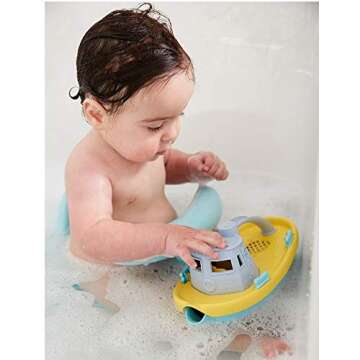 Green Toys Tugboat, Grey/Yellow/Turquoise Assorted - Pretend Play, Motor Skills, Kids Bath Toy Float...