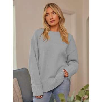 LILLUSORY Oversized Sweater Womens 2024 Fall Fashion Outfits Pullover Long Tunic Old Money Winter Clothes Cute Crewneck Trendy Knit Chunky Warm Knitted Top Light Grey