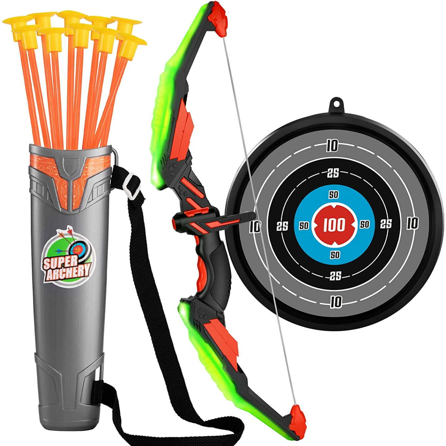 LED Bow and Arrow Set for Kids with Target & Quiver