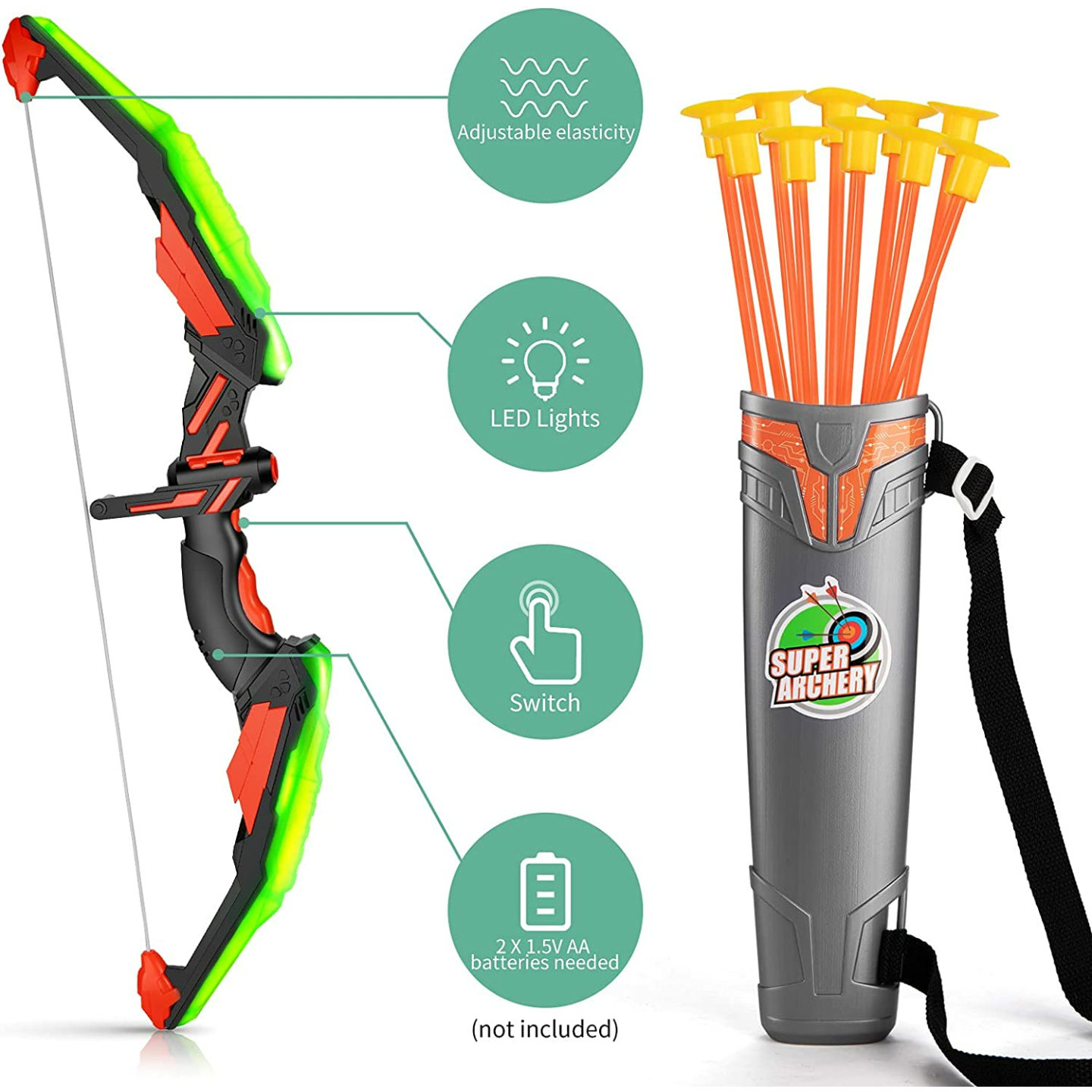 LED Bow and Arrow Set for Kids with Target & Quiver