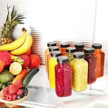 16 Pack 16 OZ Glass Juice Bottles with Airtight Lids & 4 Straws & 6 Lids w Hole, Reusbale Clear Glass Homemade Drinking Jars, Glass Bottles for Juicing, Smoothies, Water, Milk, Kombucha