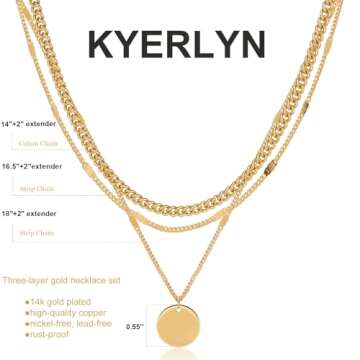 layered gold necklaces for women，Stackable Stack 14K Gold Plated Chain Necklace Trendy Layering Simple Circle Coin Choker Pendant Necklaces Set Gold Jewelry for women Gifts