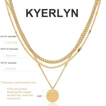 layered gold necklaces for women，Stackable Stack 14K Gold Plated Chain Necklace Trendy Layering Simple Circle Coin Choker Pendant Necklaces Set Gold Jewelry for women Gifts