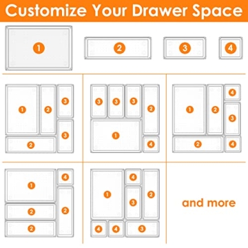 25 PCS Clear Plastic Drawer Organizer Set, Non-Slip/Crack Bathroom Vanity Drawer Organizer Trays Dividers, Versatile Storage Bins for Makeup, Jewelry and Office, Desk, Bathroom, Bedroom, Kitchen