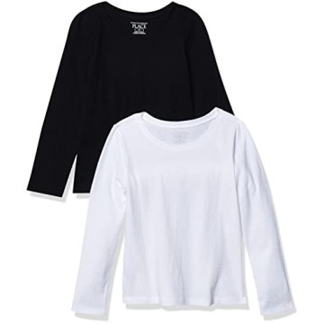 The Children's Place Baby Girls and Toddler Long Sleeve Basic Layering T-shirt T Shirt, Black/White ...
