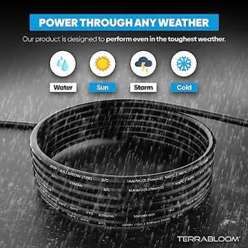 TerraBloom 14/3 Heavy Duty Extension Cord 15 FT Outdoor - Black Outdoor Extension Cord Multiple Outlet - Ultra-Flexible SJEOW Rubber, Light Indicator, Triple Outlet for Maximum Efficiency - 15 Amp