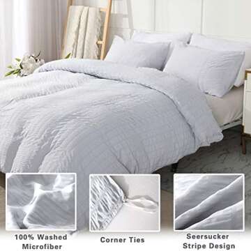 AveLom Light Gray Duvet Cover Cal King(104 x 98 inches), 3 Pieces (1 Duvet Cover, 2 Pillowcases), Se...