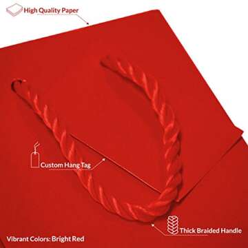 OccasionALL Red Gift Bags with Handles, Mini Christmas Totes, Holidays, Weddings, Birthdays, Valentines, Favors, Shopping, Bulk, 4x2.75x4.5 12 Pack