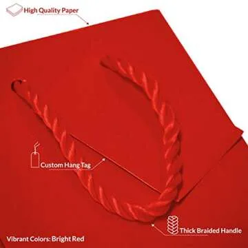 OccasionALL Red Gift Bags with Handles, Mini Christmas Totes, Holidays, Weddings, Birthdays, Valentines, Favors, Shopping, Bulk, 4x2.75x4.5 12 Pack