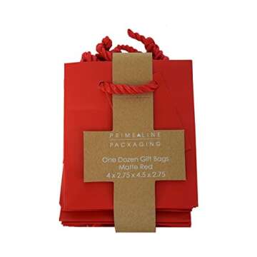 OccasionALL Red Gift Bags with Handles, Mini Christmas Totes, Holidays, Weddings, Birthdays, Valentines, Favors, Shopping, Bulk, 4x2.75x4.5 12 Pack