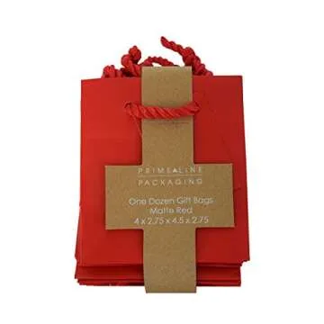 OccasionALL Red Gift Bags with Handles, Mini Christmas Totes, Holidays, Weddings, Birthdays, Valentines, Favors, Shopping, Bulk, 4x2.75x4.5 12 Pack