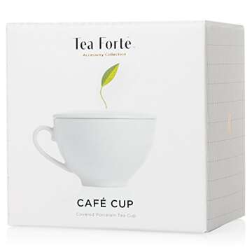 Tea Forte Cafe Cup White Porcelain Tea Cup and Lid, Steeps 8 oz., Microwave and Dishwasher Safe