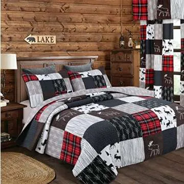 Cozy Patchwork Lodge Quilt - Rustic Bedding Set