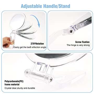 JMH Magnifying Handheld Mirror Double Sided, 1X 20X Magnification Hand Mirror, Travel Folding Held Adjustable Rotation Pedestal, Portable Small Makeup Mirror, 6 Inch