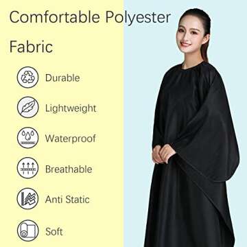 Iusmnur Barber Cape, Professional Hair Cutting Cape with Adjustable Metal Clip, Waterproof Haircut Salon Cape for Hairdresser Styling & Home - 55 x 63 inches (Black)