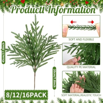 16 PCS Artificial Norfolk Pine Christmas Branches for Holidays
