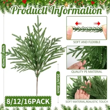 16 PCS Artificial Norfolk Pine Christmas Branches for Holidays