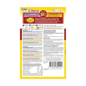 INABA Churu for Senior 10+, Creamy Lickable Cat Treats with Taurine, Vitamin E & C, 0.5 Ounces Each,...