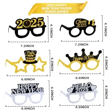 12 Pcs Happy New Year Eyeglasses for 2025 Celebration