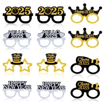 12 Pcs Happy New Year Eyeglasses for 2025 Celebration