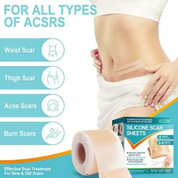 Silicone Scar Sheets (1.6” x 150”-3.8M), Medical Grade Soft Silicone Scar Tape, Strips, Roll - K...