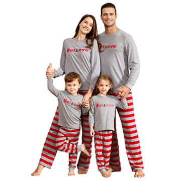 IFFEI Family Matching Pajamas Set Christmas PJ's Sleepwear Believe Printed Top and Striped Bottom wi...