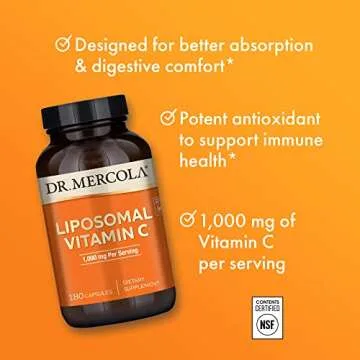 Dr. Mercola Liposomal Vitamin C, 1,000 mg per Serving, 90 Servings (180 Capsules), Dietary Supplement, Supports Immune Health, Non GMO, NSF Certified
