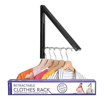Single Foldable Clothing Rack, Wall-Mounted Retractable Clothes Hanger for Laundry Dryer Room, Hangi...