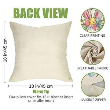 Fahrendom Happy Easter Eggs Bunny Decorative Throw Pillow Cover 18x18 Set of 4, Religious Rejoice Ra...