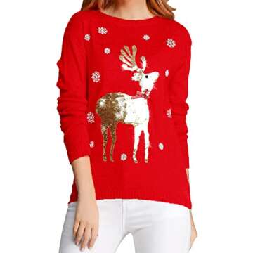 v28 Ugly Christmas Sweater for Women - Reindeer and Snowman Design