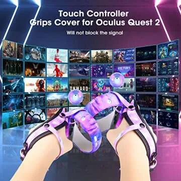 AIXOTO Controller Grips Cover for Oculus Quest 2,Anti-Leakage Silicone Face Cover for Oculus Quest 2, with Lens Protective Cover and VR Shell, Accessories Set 6-in-1 for Oculus Quest 2 (Galaxy Purple)