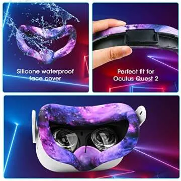 AIXOTO Controller Grips Cover for Oculus Quest 2,Anti-Leakage Silicone Face Cover for Oculus Quest 2, with Lens Protective Cover and VR Shell, Accessories Set 6-in-1 for Oculus Quest 2 (Galaxy Purple)