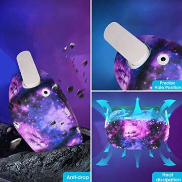 AIXOTO Controller Grips Cover for Oculus Quest 2,Anti-Leakage Silicone Face Cover for Oculus Quest 2, with Lens Protective Cover and VR Shell, Accessories Set 6-in-1 for Oculus Quest 2 (Galaxy Purple)