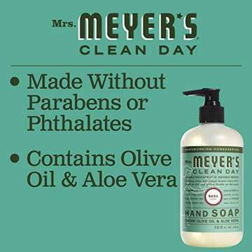 Mrs. Meyer's 651344EA Clean Day Liquid Hand Soap, Basil, 12.5 oz
