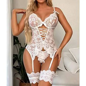 Donnalla Women Sexy Lace Lingerie Set with Garter Belt