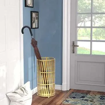 Edeco Round Metal Umbrella Stand Umbrella Holder Home Office Decor with Drip Tray (Gold)