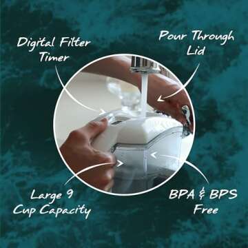 Santevia Classic Alkaline Water Filter Pitcher | Water Filtration System | Chlorine and Lead Filter | Water Purifier Pitcher | 9-Cup Home Water Filter