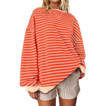 UEU Women Long Sleeve Oversized Striped Sweatshirt - Comfortable & Stylish