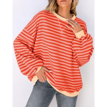 UEU Oversized Cotton Striped Sweatshirt for Women
