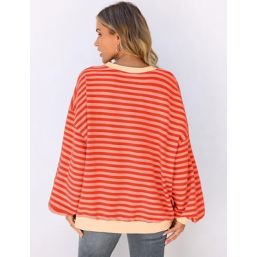 UEU Oversized Cotton Striped Sweatshirt for Women