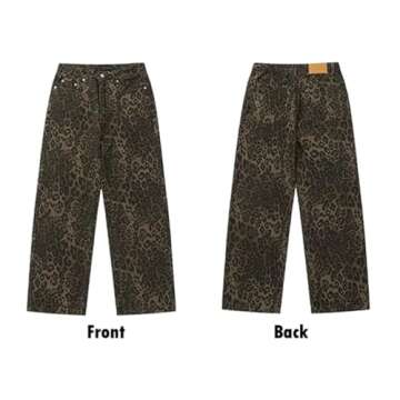 Ponitrack Y2k Leopard Pants Women High Waisted Cheetah Print Jeans Vintage Trendy Straight Leg Denim...